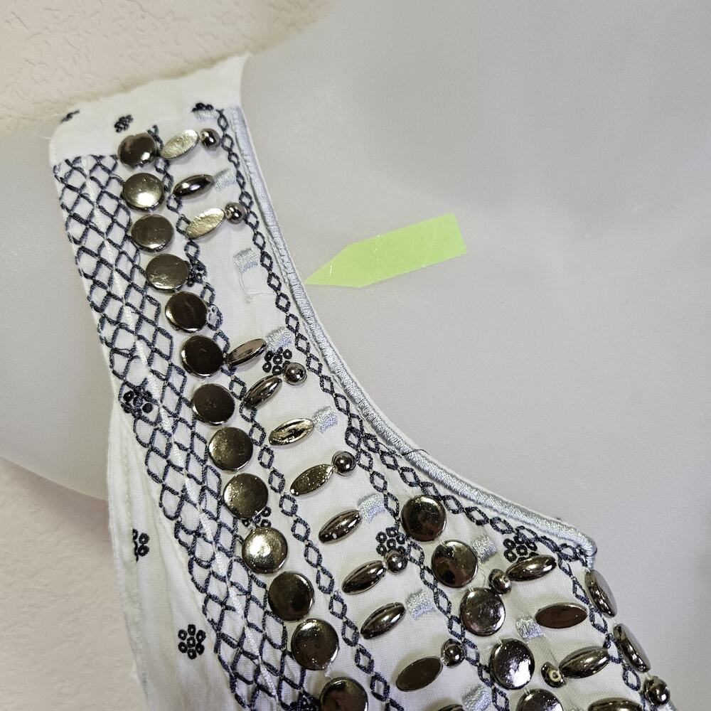 Oasis Maxi Dress 14 Embroidered White Black Beaded Embellished Floral Cotton - Picture 5 of 16